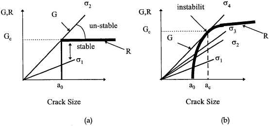 Schematic driving force and R curve diagrams